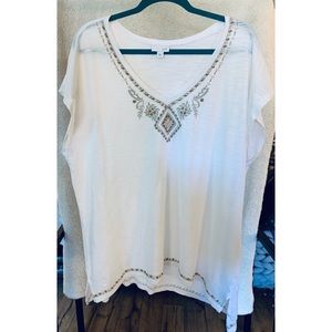 J. Jill White Beaded Lightweight Short Sleeve Top